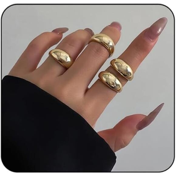 3-Piece Chunky Gold Dome Rings Set – Adjustable, Stackable & Statement Style - Picture 1 of 4